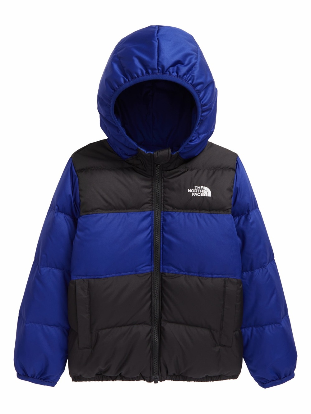 The North Face Blue and Black Insulated Reversible Hooded Down Puffer